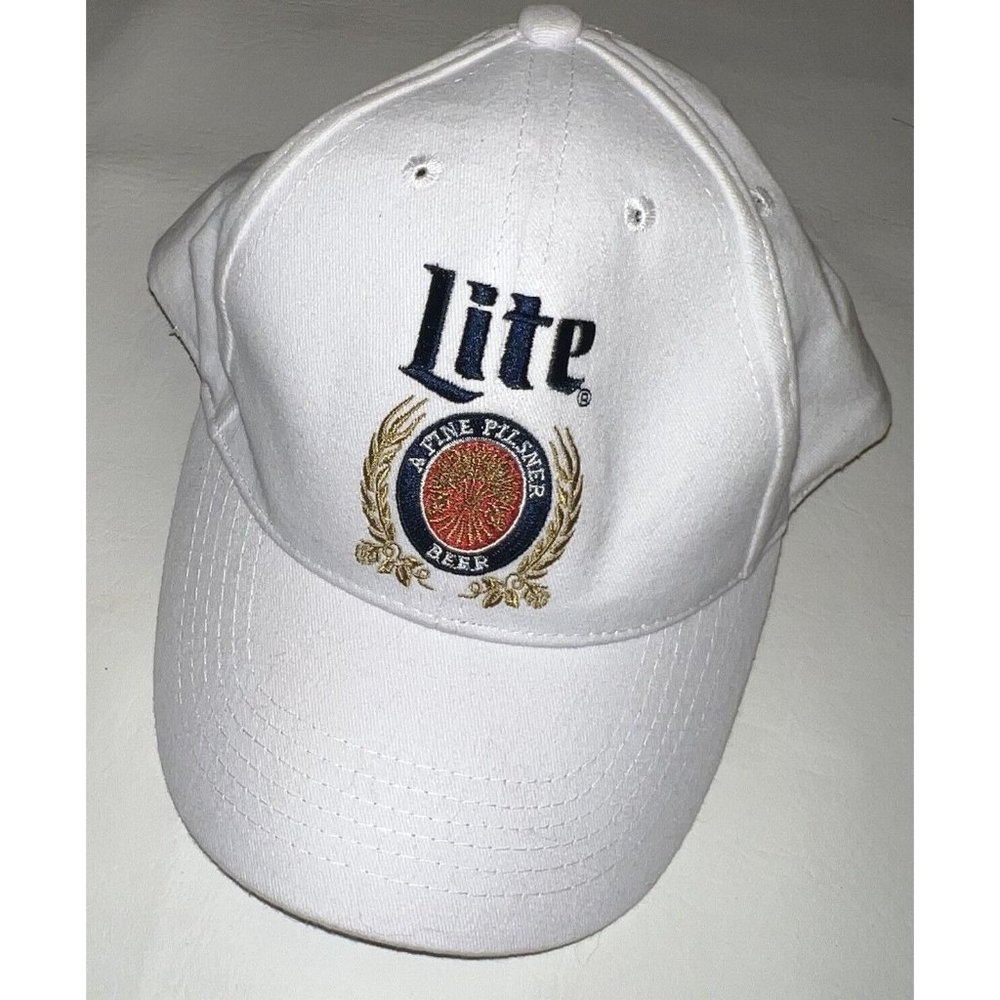 Miller Lite Mens Snapback Trucker Hat Baseball Cap Adjustable White Retro